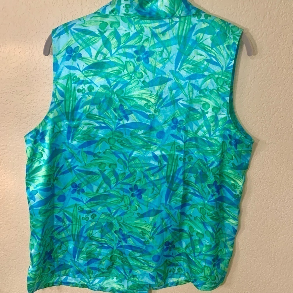 Morgan Taylor Intimates Top Sleep Top Large Sleeveless Teal Green Satin Tropical - Picture 9 of 12